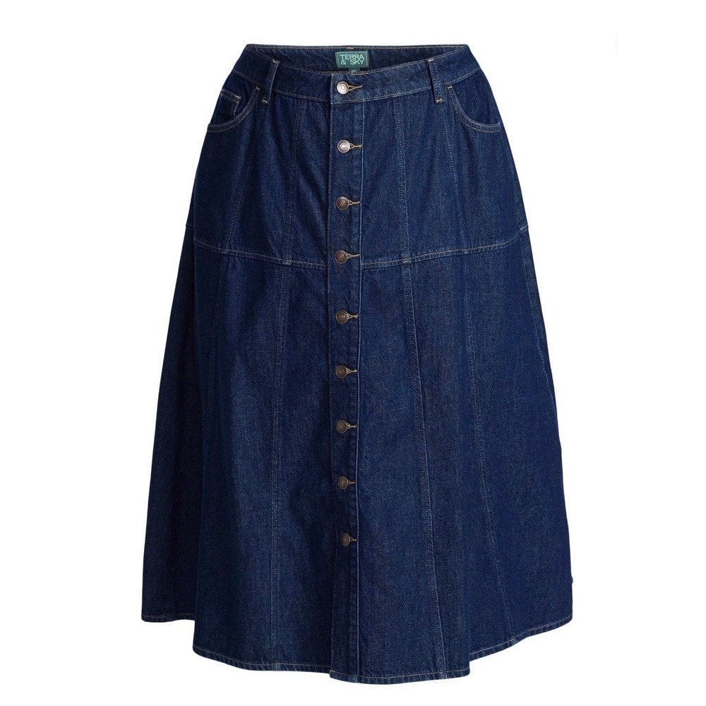 Terra & Sky Womens Plus Drapey Button Front Denim Skirt Indigo Blue Size 18W NWT - Picture 5 of 5